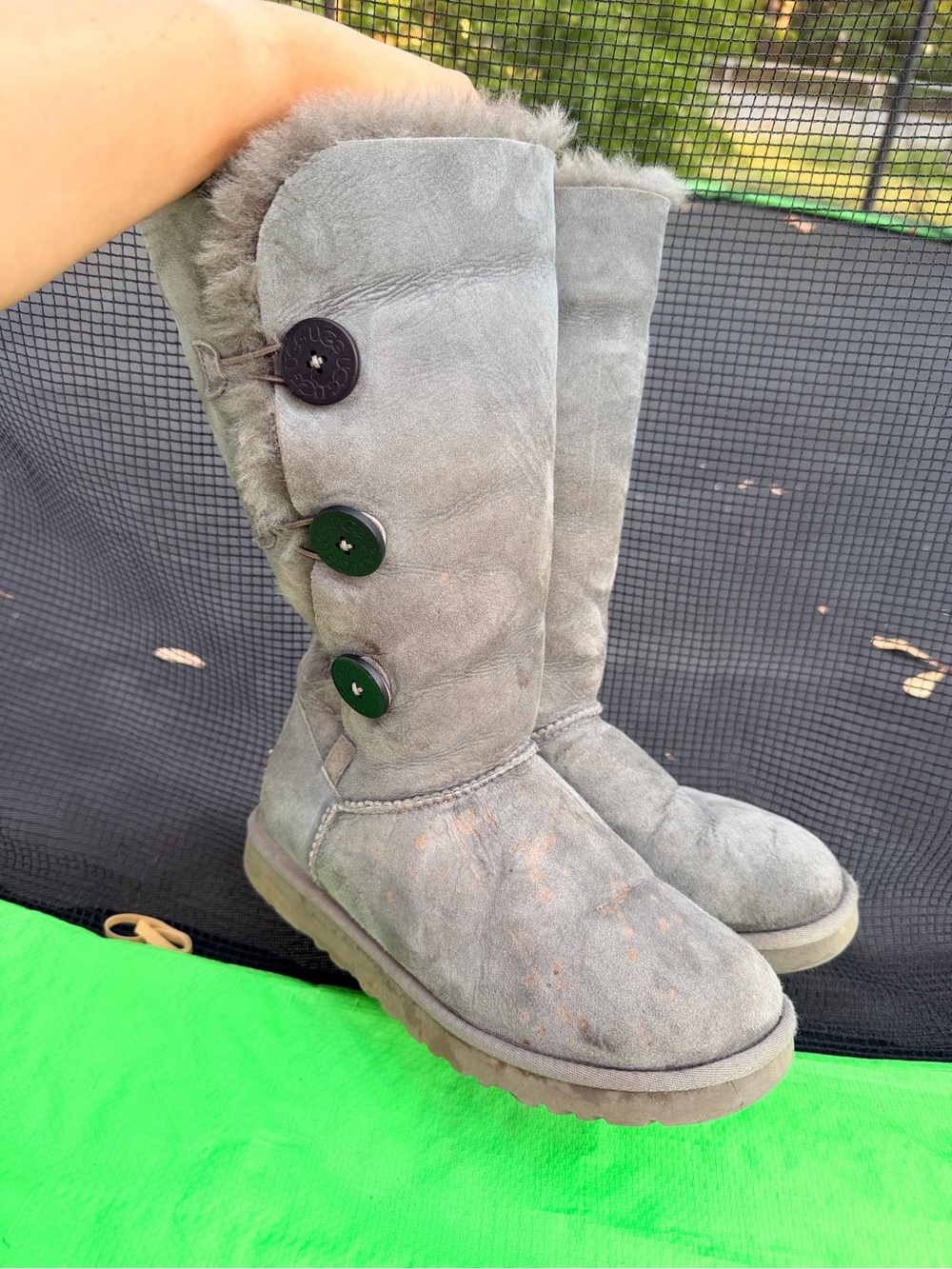 UGG BAILEY BUTTON TALL II TRIPLET GREY GRAY BOOT US 8